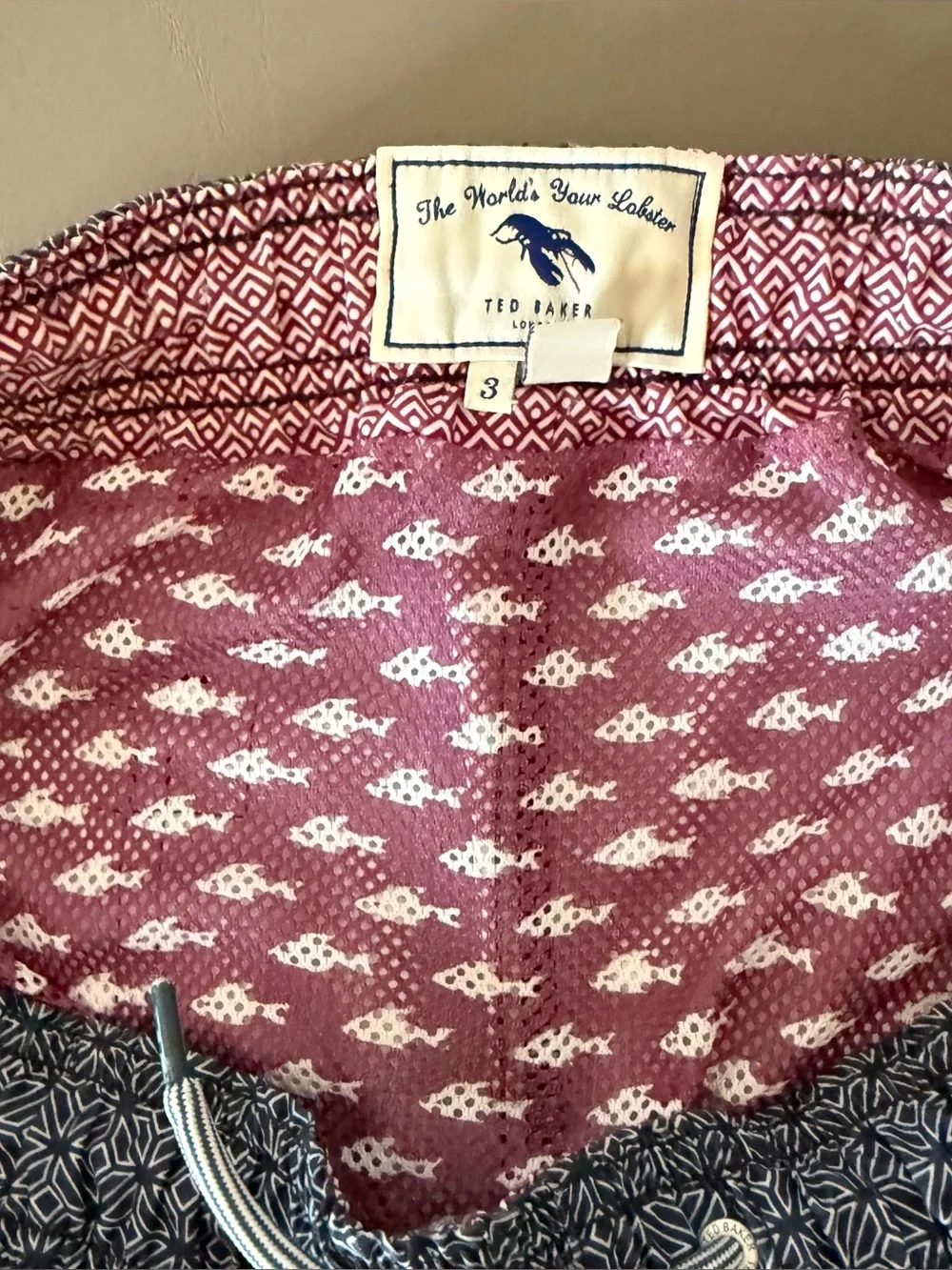 Ted Baker Men's Navy Geometric Swim Trunk lobster size 3 medium